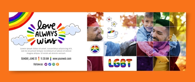 Handgetekende happy pride-maand twitter header-sjabloon