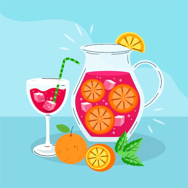 Handgetekende heerlijke sangria-illustratie