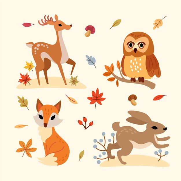 Handgetekende herfst dieren collectie