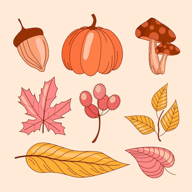 Gratis vector handgetekende herfst elementen collectie