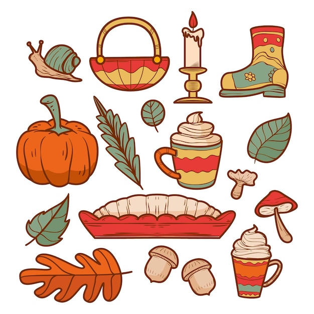 Gratis vector handgetekende herfst elementen collectie