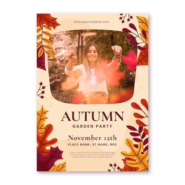 Handgetekende herfst verticale foldersjabloon met foto