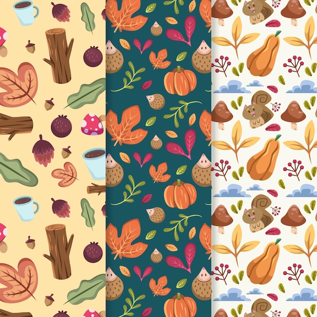 Gratis vector handgetekende herfstpatrooncollectie