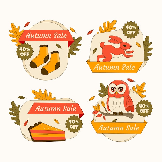 Gratis vector handgetekende herfstverkoop labels collectie