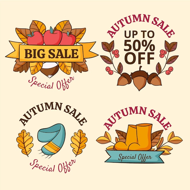 Gratis vector handgetekende herfstverkoop labels collectie