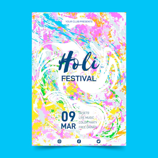 Handgetekende holi festival poster sjabloon