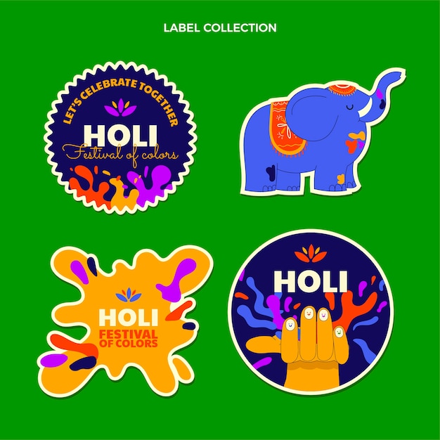 Gratis vector handgetekende holi-labelscollectie