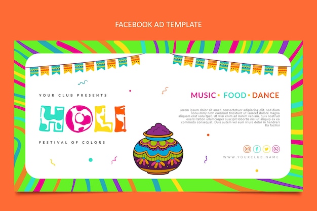 Gratis vector handgetekende holi social media promo-sjabloon