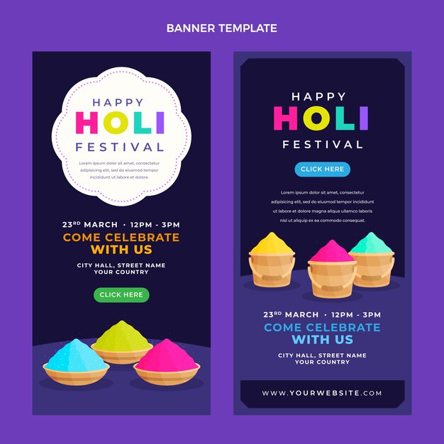 Handgetekende holi verticale banners set