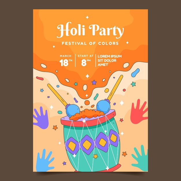 Handgetekende holi verticale flyer-sjabloon