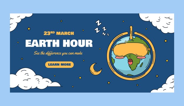 Gratis vector handgetekende horizontale banner sjabloon voor earth hour.