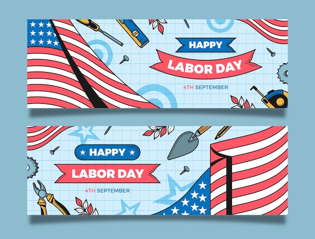 Handgetekende horizontale banner sjabloon voor ons Labor Day viering