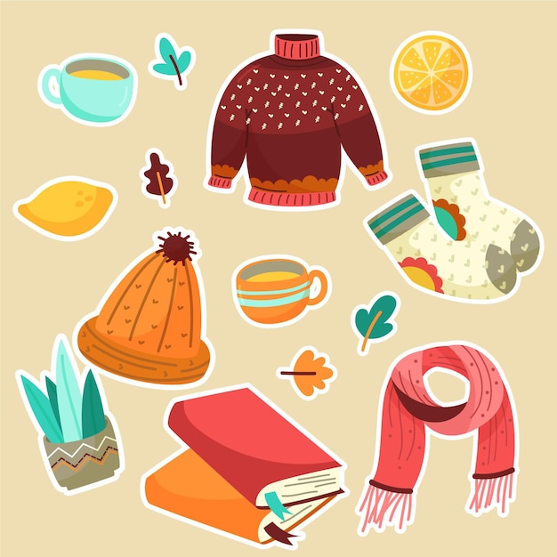 Gratis vector handgetekende hygge stickers