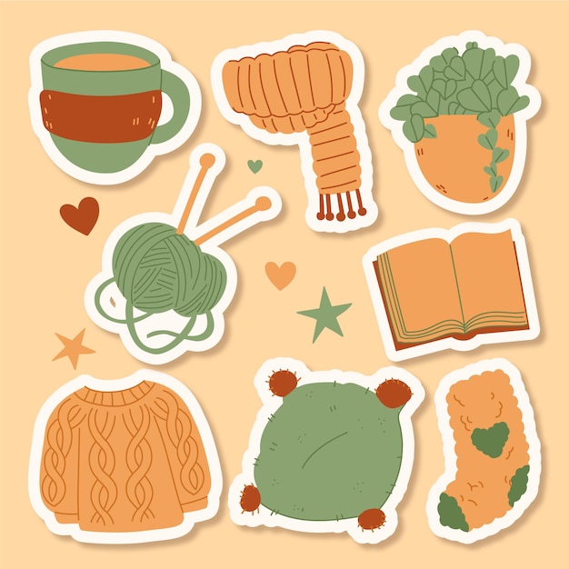 Gratis vector handgetekende hygge stickers