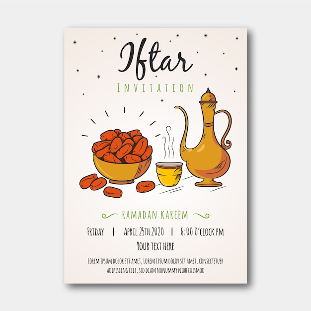 Gratis vector handgetekende iftar uitnodigingssjabloon