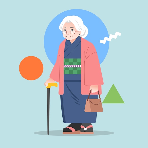 Handgetekende illustratie van aziatische oude mensen