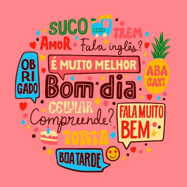 Handgetekende illustratie van de Braziliaanse Portugese tekst