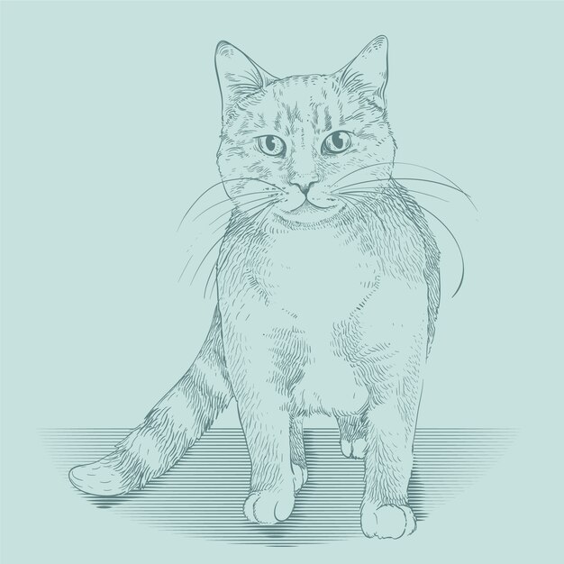 Handgetekende illustratie van de contour van een kat