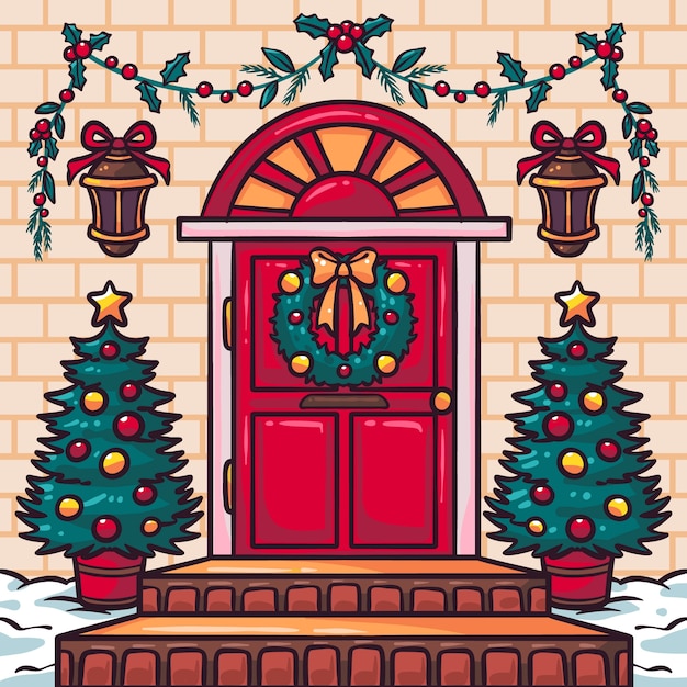 Gratis vector handgetekende illustratie van de kerstdeur