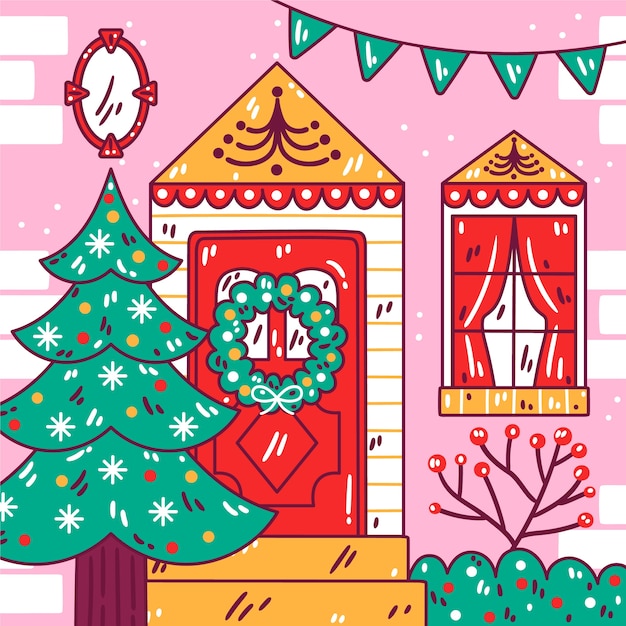 Gratis vector handgetekende illustratie van de kerstdeur