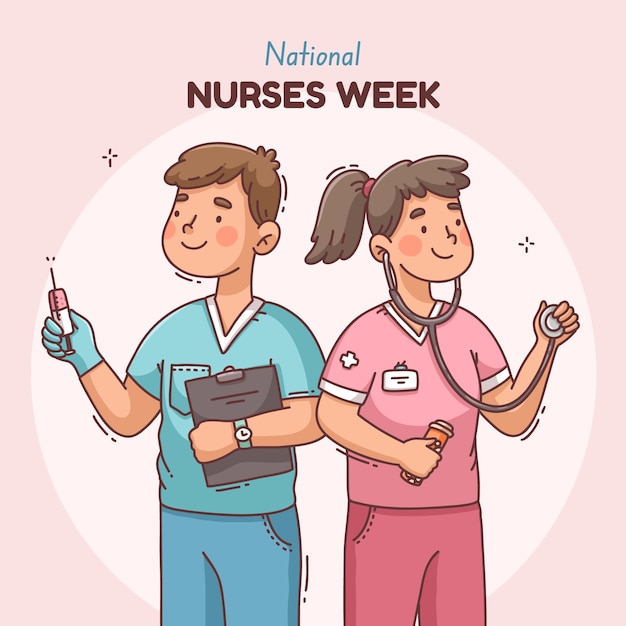 Gratis vector handgetekende illustratie van de nationale week van verpleegkundigen