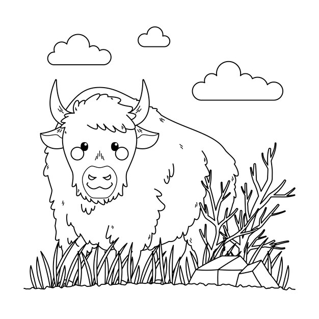 Handgetekende illustratie van de omtrek van een buffel