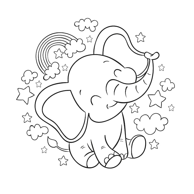 Handgetekende illustratie van de omtrek van een olifant