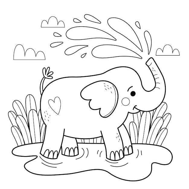 Handgetekende illustratie van de omtrek van een olifant