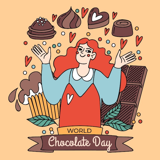Handgetekende illustratie van de wereldchocoladedagviering