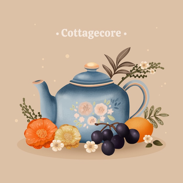 Handgetekende illustratie van een cottagecore