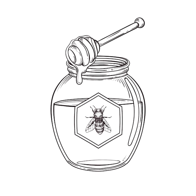 Handgetekende illustratie van een honingpot