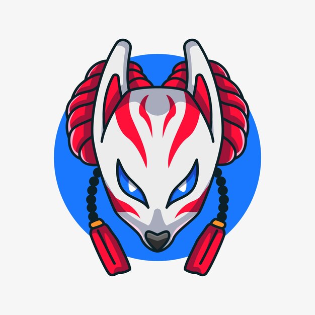 Handgetekende illustratie van een kitsune-masker