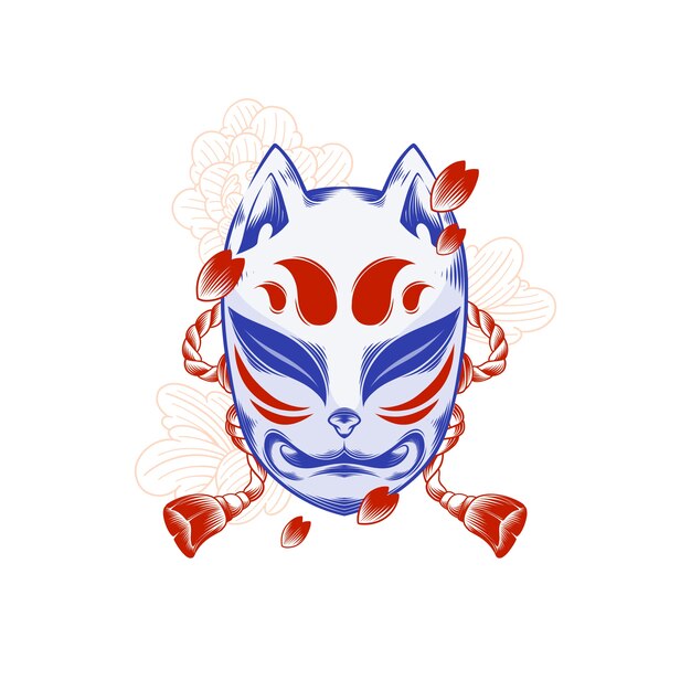 Handgetekende illustratie van een kitsune-masker