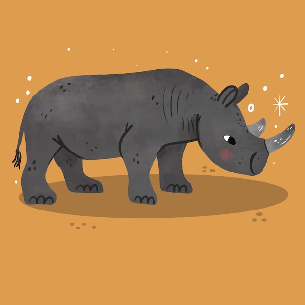 Handgetekende illustratie van een neushoorn