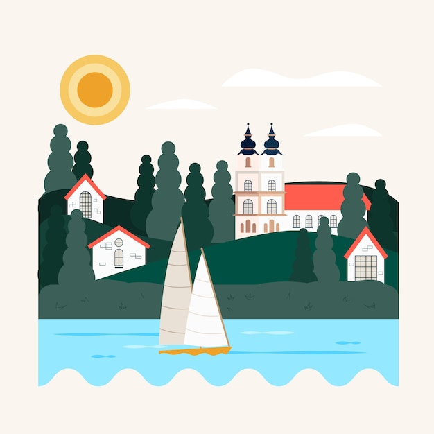 Gratis vector handgetekende illustratie van het balatonmeer