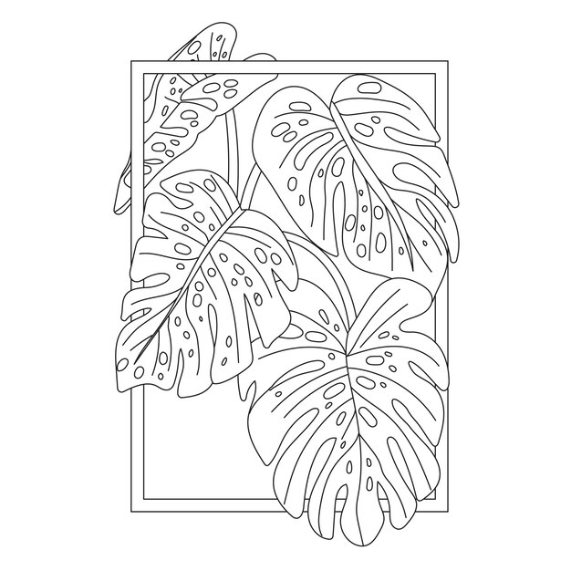 Handgetekende illustratie van het contour van het blad van de monstera