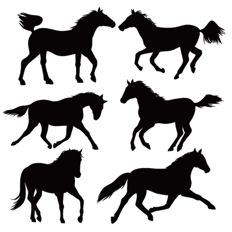 Gratis Vector handgetekende illustratie van het silhouet van een hardlopend paard
