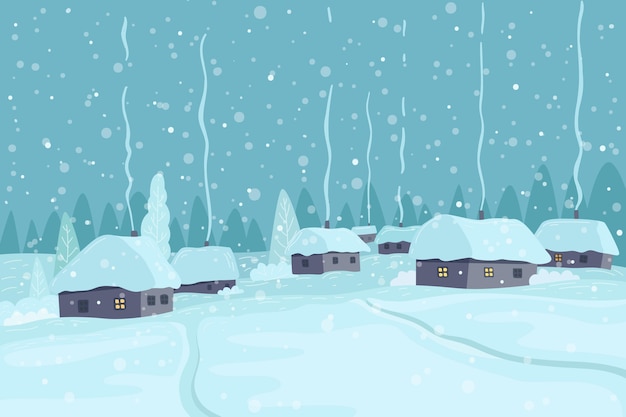 Gratis vector handgetekende illustratie van het winterdorp