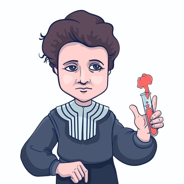 Handgetekende illustratie van marie curie