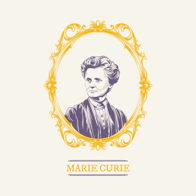 Handgetekende illustratie van marie curie