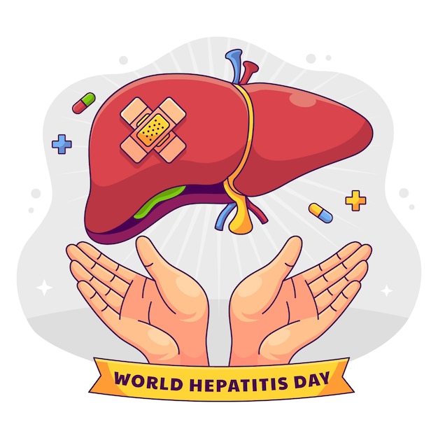 Gratis vector handgetekende illustratie voor bewustwording van de wereldhepatitisdag