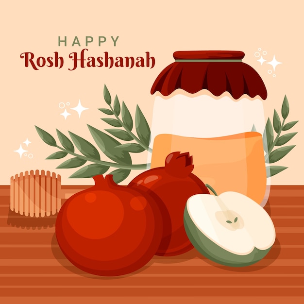 Gratis vector handgetekende illustratie voor de joodse nieuwjaarsviering rosh hashanah