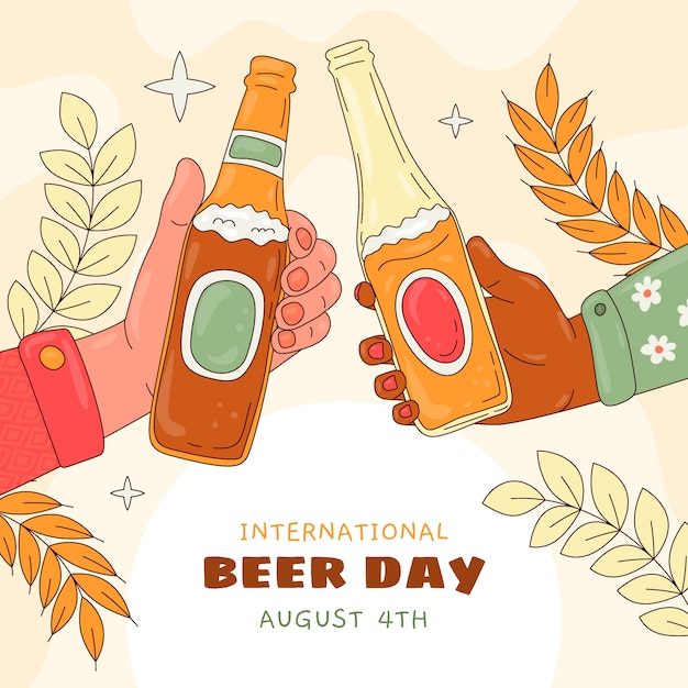Gratis vector handgetekende illustratie voor de viering van de internationale bierdag