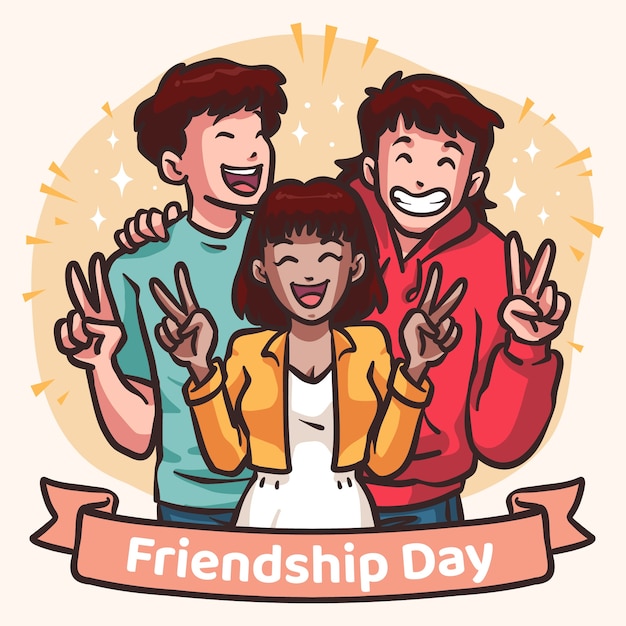 Handgetekende illustratie voor de viering van de internationale vriendschapsdag
