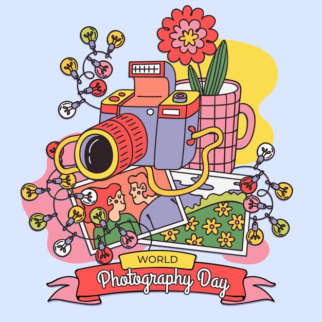 Handgetekende illustratie voor de viering van de wereldfotografiedag