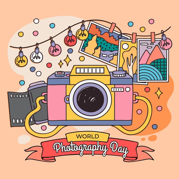 Handgetekende illustratie voor de viering van de wereldfotografiedag