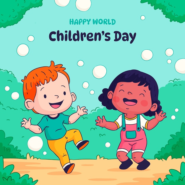 Handgetekende illustratie voor de viering van de wereldkinderdag
