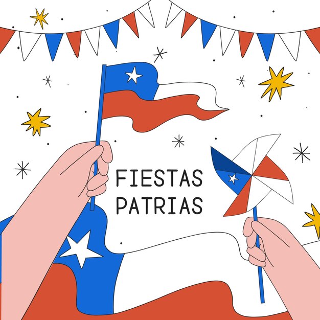 Handgetekende illustratie voor fiestas patrias chili