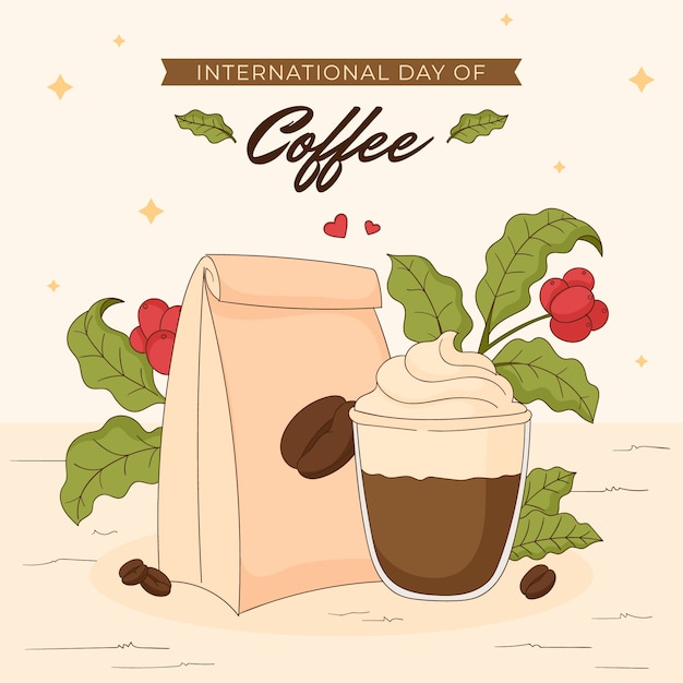 Gratis vector handgetekende illustratie voor internationale koffiedag