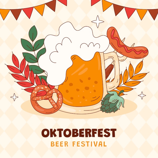 Gratis vector handgetekende illustratie voor oktoberfest bierfestivalviering